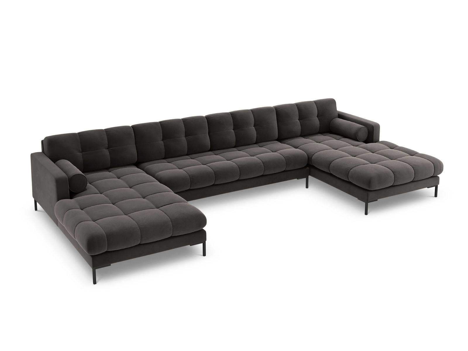 Bali Panoramic Sofa, 7 Seats, 383x185 cm — Dark Grey / Black Metal