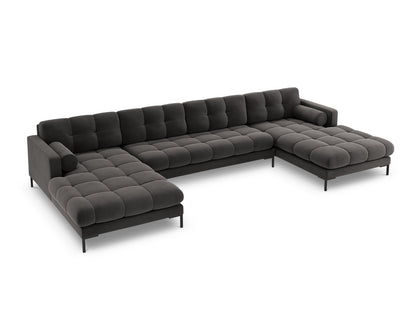Bali Panoramic Sofa, 7 Seats, 383x185 cm — Dark Grey / Black Metal