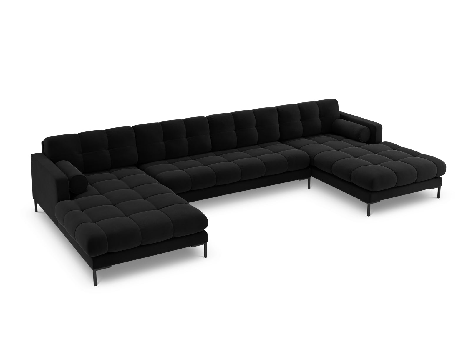 Bali Panoramic Sofa, 7 Seats, 383x185 cm — Black / Black Metal