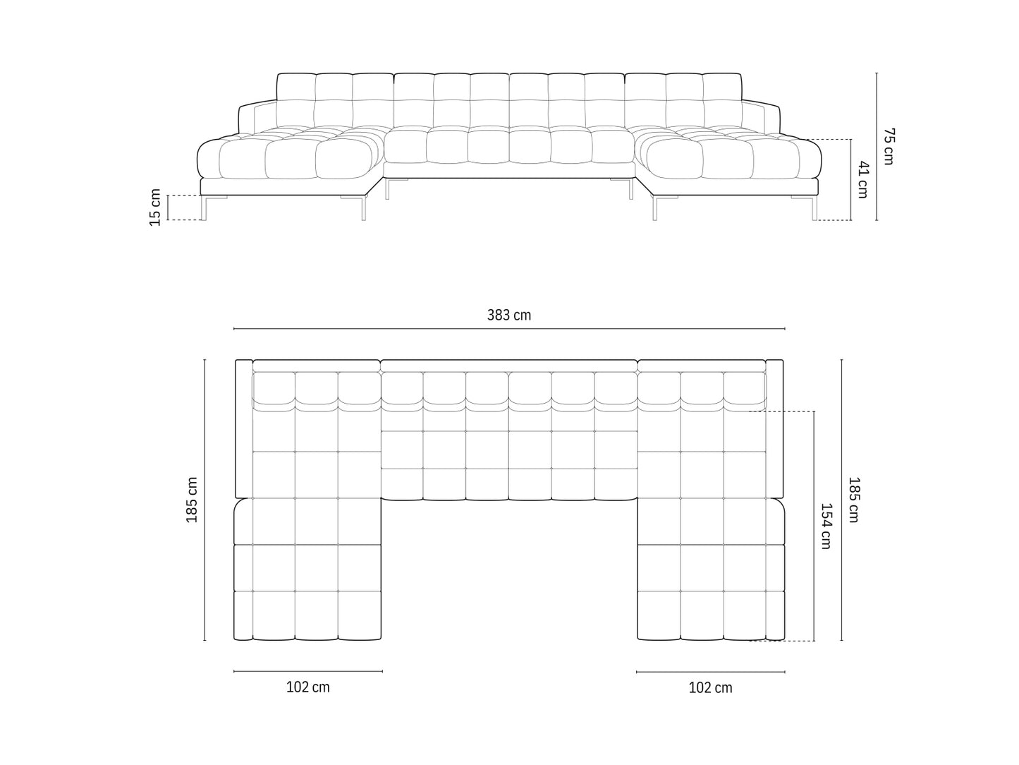 Bali Panoramic Sofa, 7 Seats, 383x185 cm
