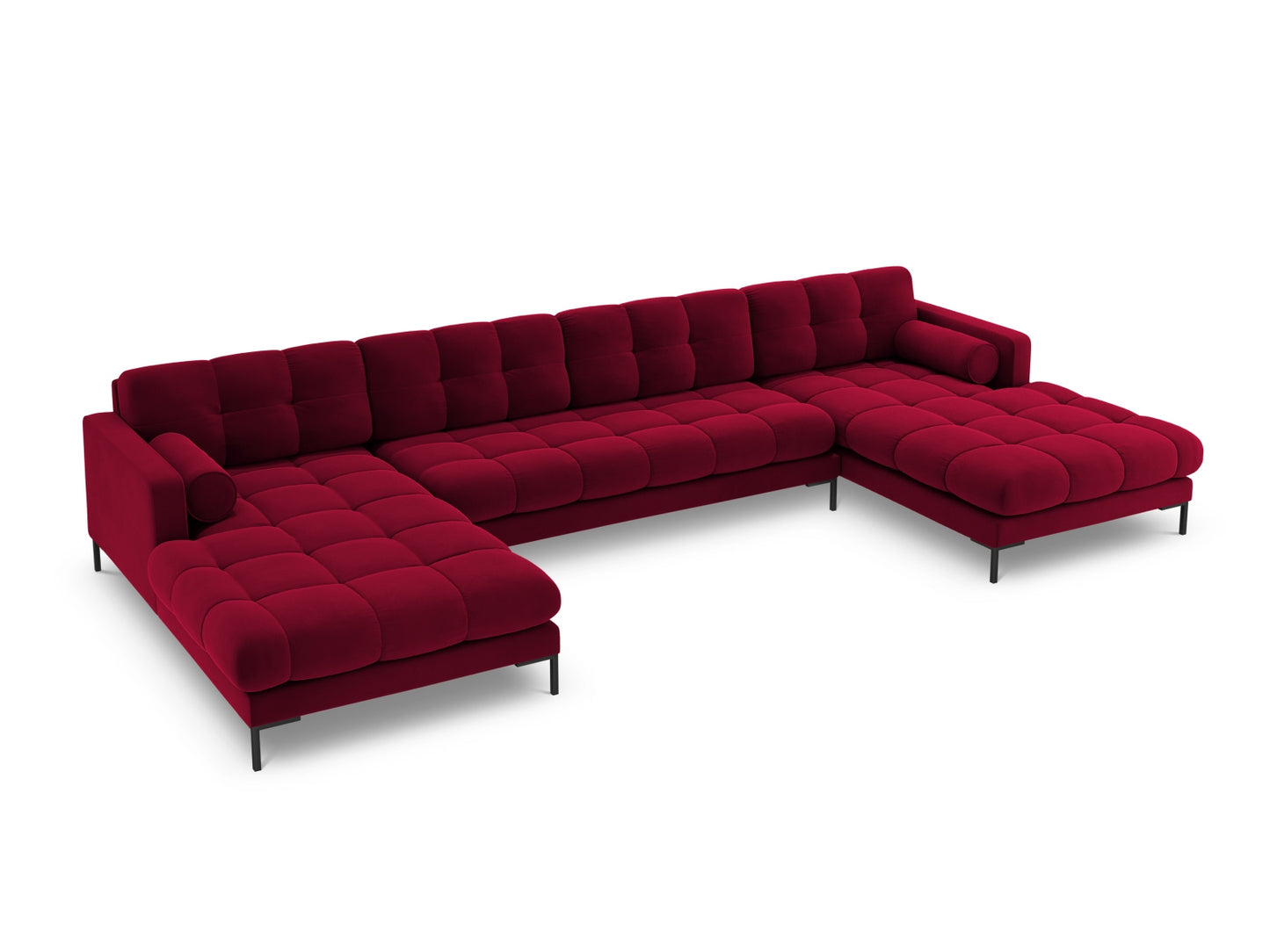 Bali Panoramic Sofa, 7 Seats, 383x185 cm — Red / Black Metal