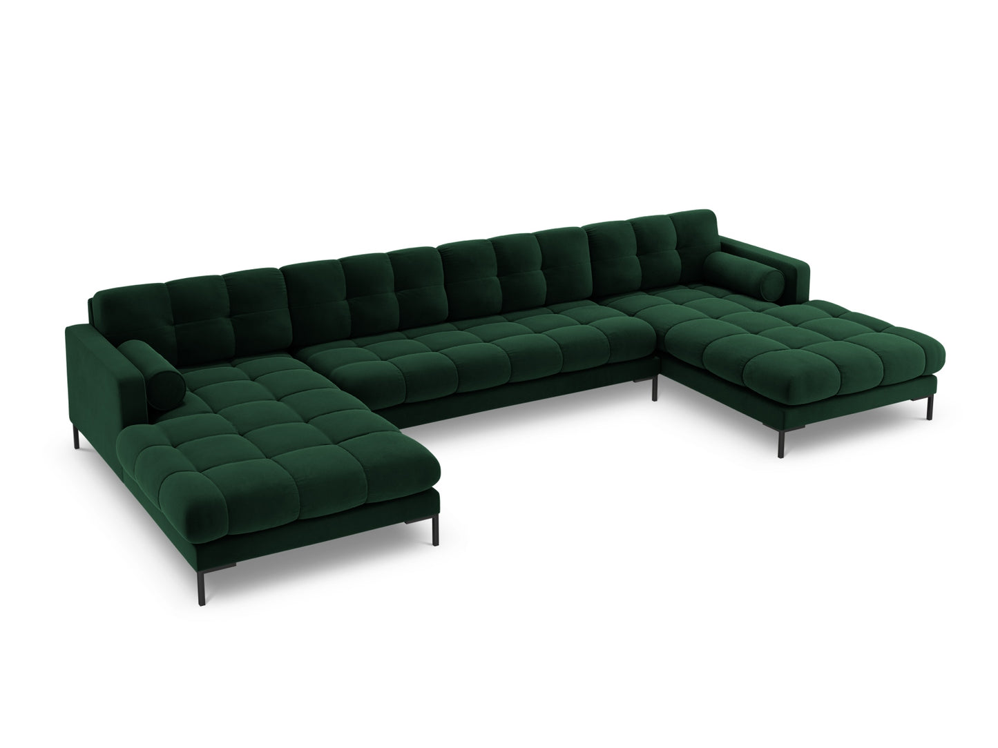 Bali Panoramic Sofa, 7 Seats, 383x185 cm — Bottle Green / Black Metal