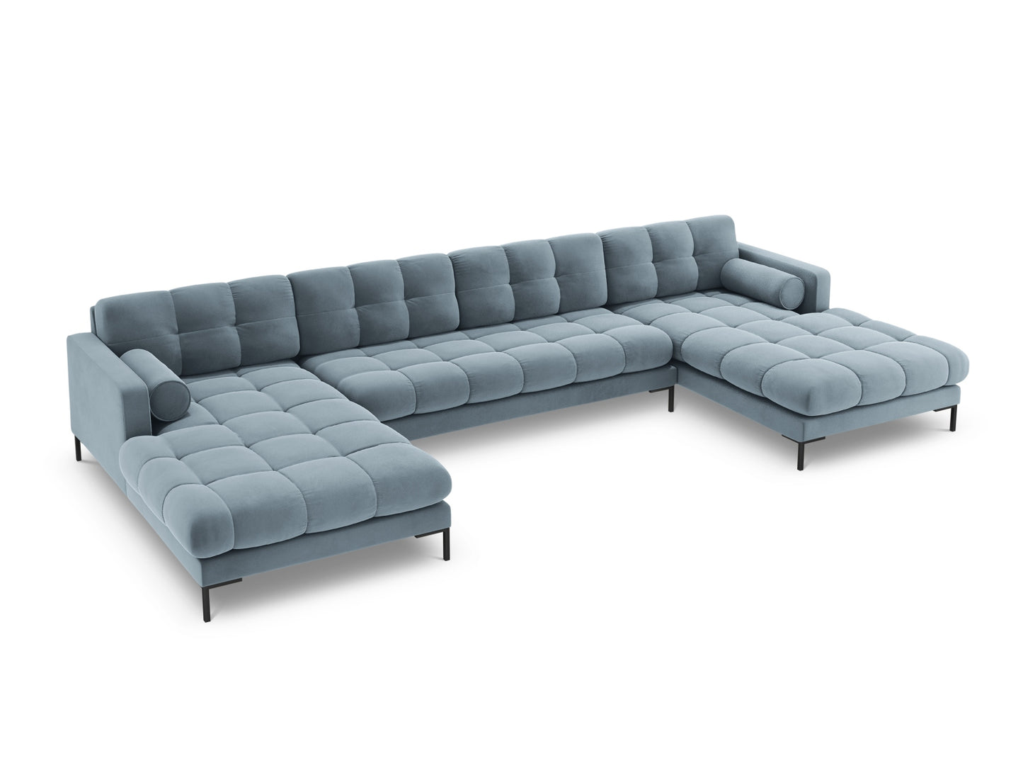 Bali Panoramic Sofa, 7 Seats, 383x185 cm — Light Blue / Black Metal