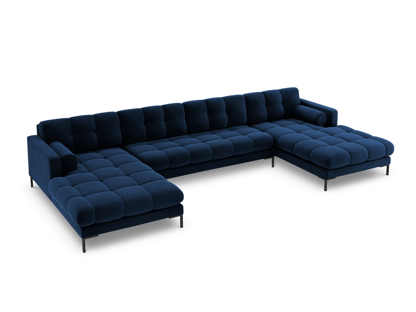 Bali Panoramic Sofa, 7 Seats, 383x185 cm — Royal Blue / Black Metal