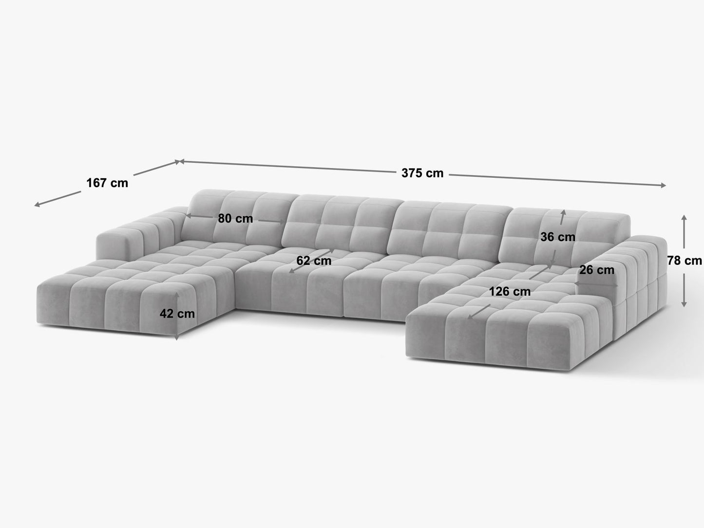 Chicago Panoramic Sofa, 6 Seats, 375x167 cm