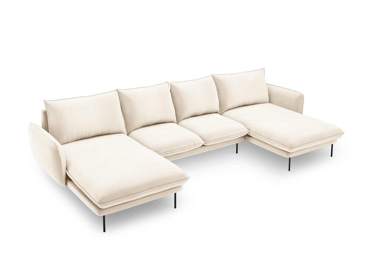 Vienna Panoramic Sofa, 6 Seats, 350x170 cm — Light Beige / Black Metal