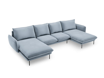 Vienna Panoramic Sofa, 6 Seats, 350x170 cm — Light Blue / Black Metal