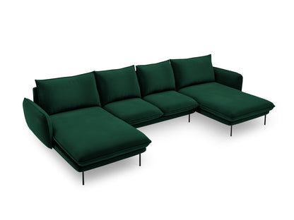 Vienna Panoramic Sofa, 6 Seats, 350x170 cm — Bottle Green / Black Metal