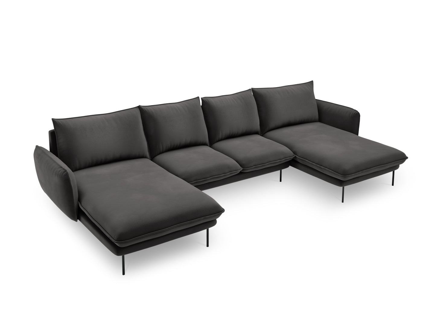 Vienna Panoramic Sofa, 6 Seats, 350x170 cm — Dark Grey / Black Metal