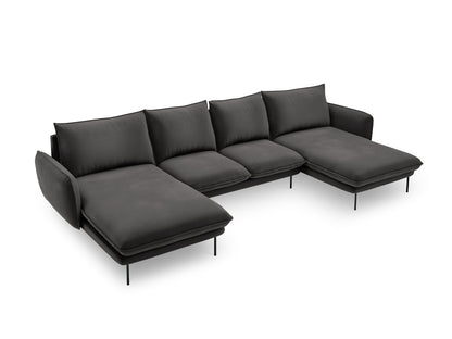 Vienna Panoramic Sofa, 6 Seats, 350x170 cm — Dark Grey / Black Metal