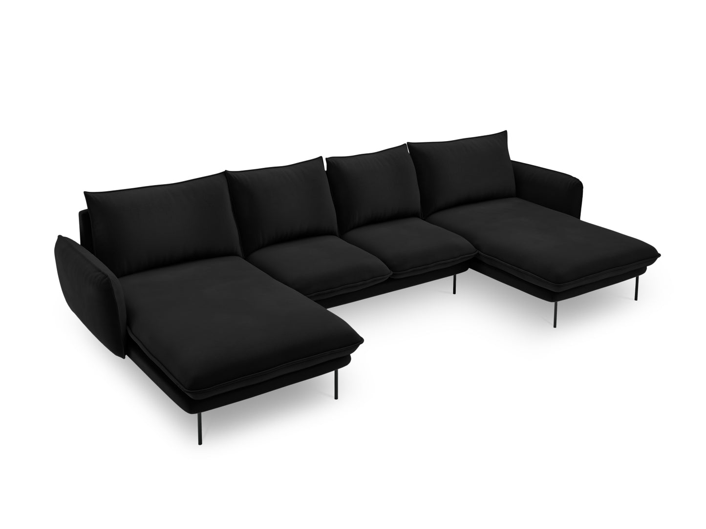Vienna Panoramic Sofa, 6 Seats, 350x170 cm — Black / Black Metal