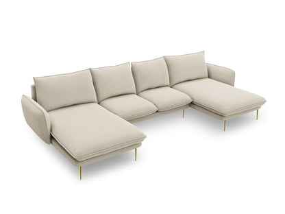Vienna Panoramic Sofa, 6 Seats, 350x170 cm — Beige / Gold Metal