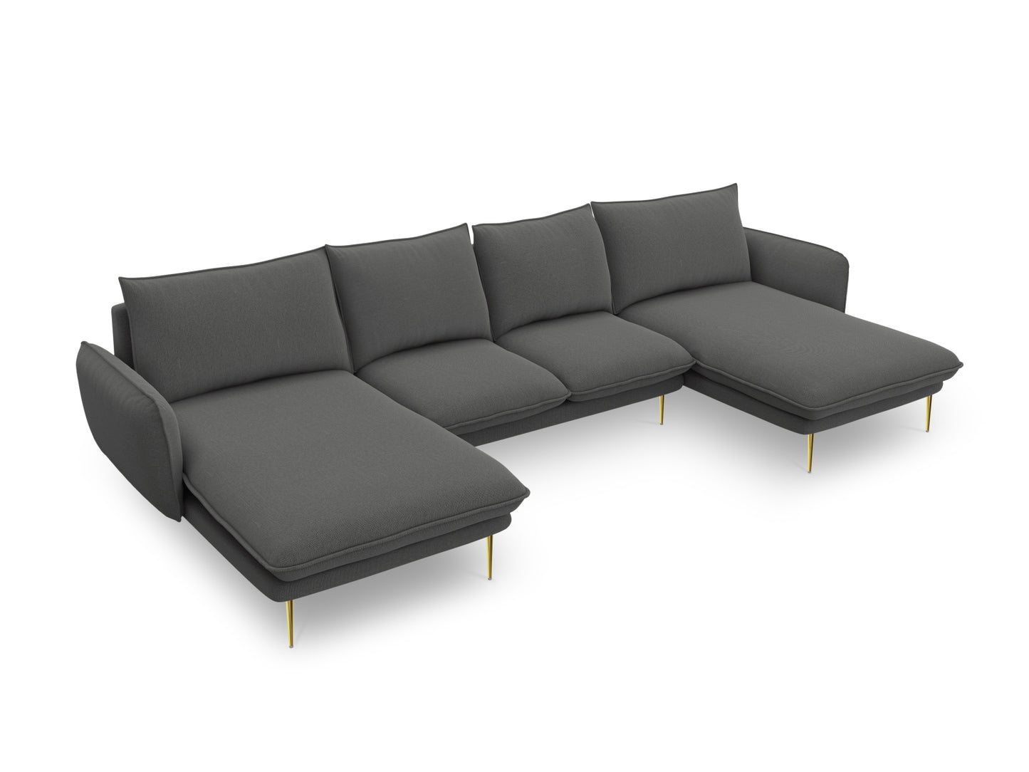 Vienna Panoramic Sofa, 6 Seats, 350x170 cm — Dark Grey / Gold Metal