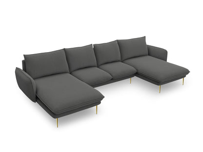 Vienna Panoramic Sofa, 6 Seats, 350x170 cm — Dark Grey / Gold Metal