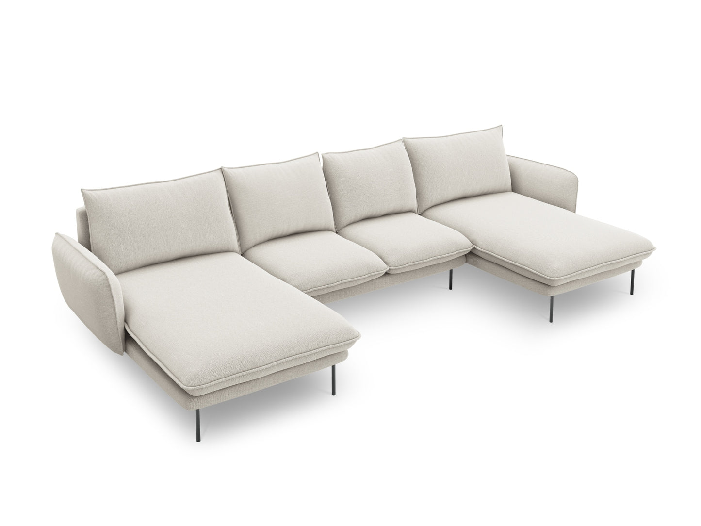 Vienna Panoramic Sofa, 6 Seats, 350x170 cm — Light Beige / Black Metal