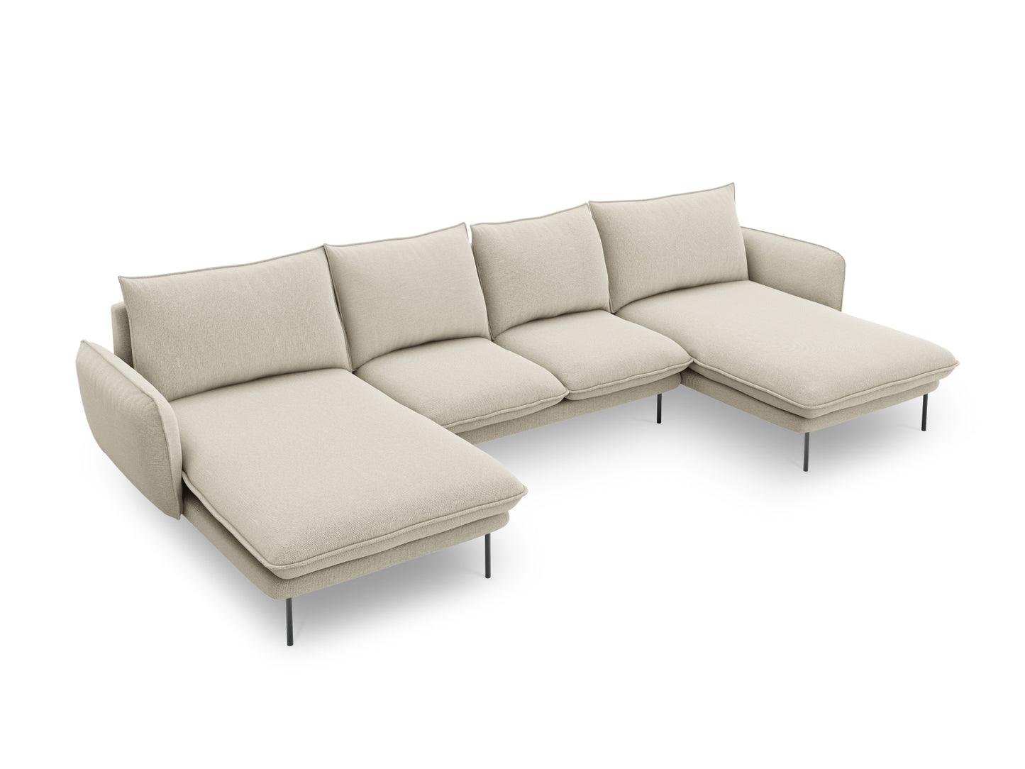 Vienna Panoramic Sofa, 6 Seats, 350x170 cm — Beige / Black Metal