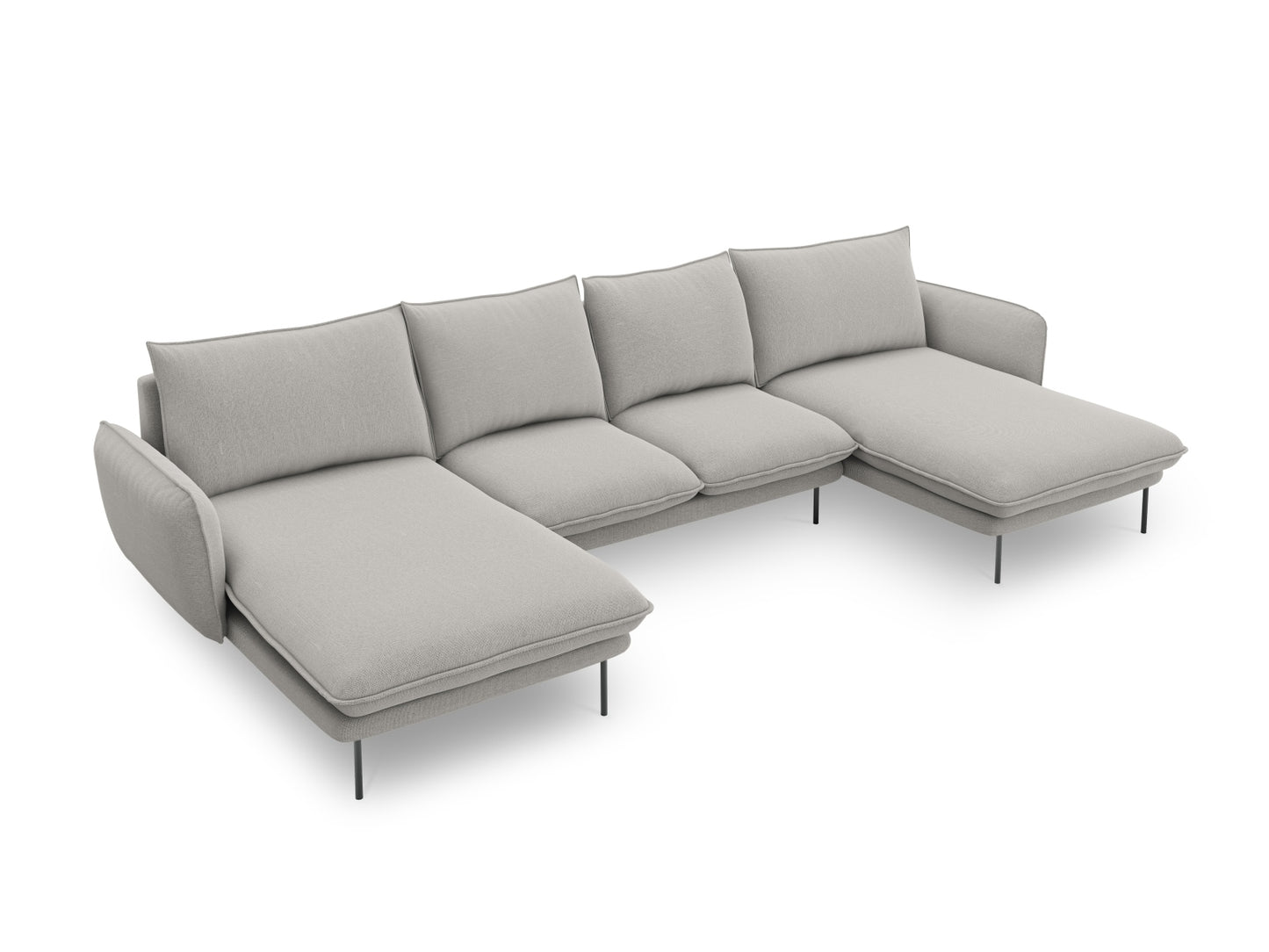 Vienna Panoramic Sofa, 6 Seats, 350x170 cm — Light Grey / Black Metal