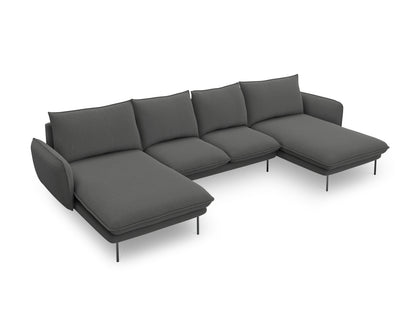 Vienna Panoramic Sofa, 6 Seats, 350x170 cm — Dark Grey / Black Metal