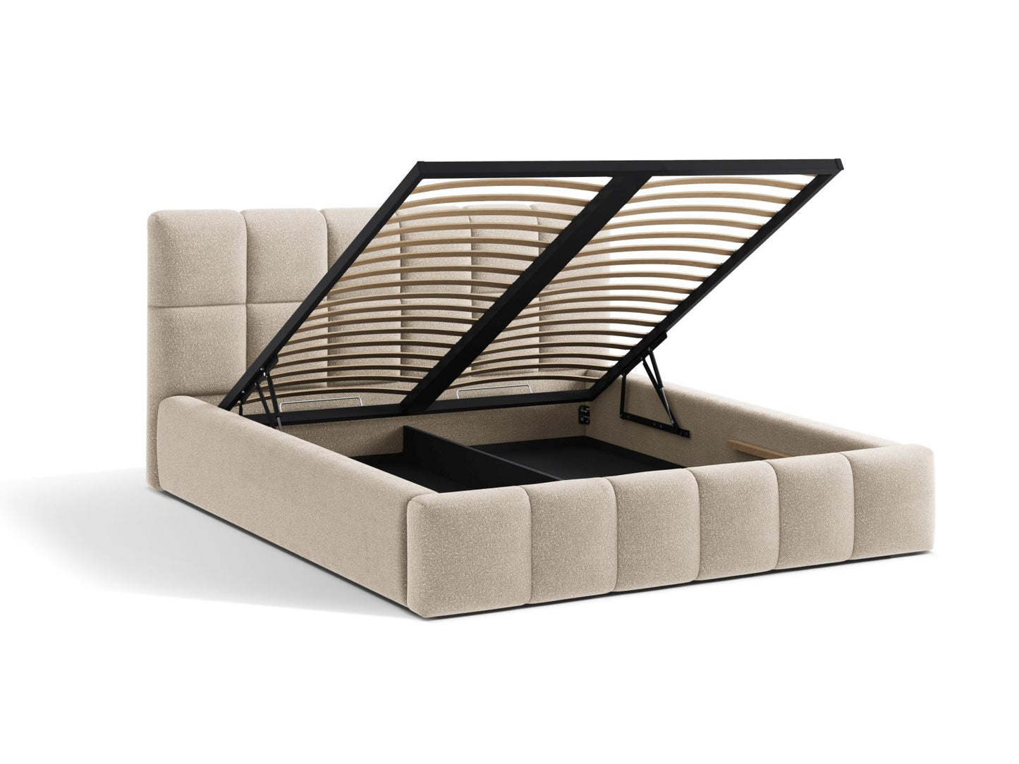Bett Bouclé Beige Bellis — Maße und Details