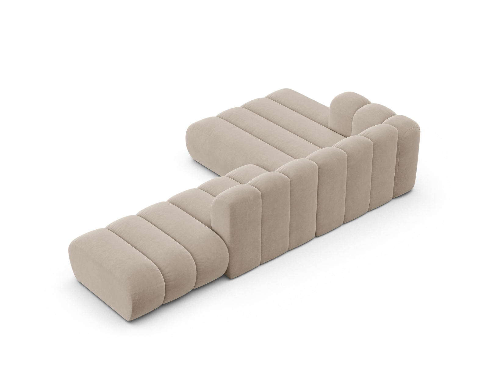 Detail of the Lupine sofa's black plastic legs and base