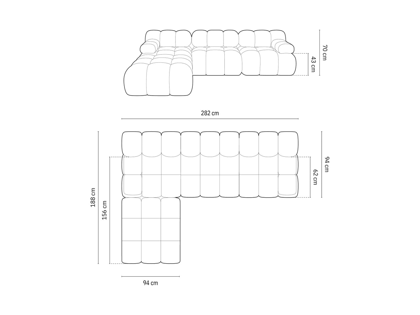 Bellis Modular Sofa, 4 Seats, 282x188 cm