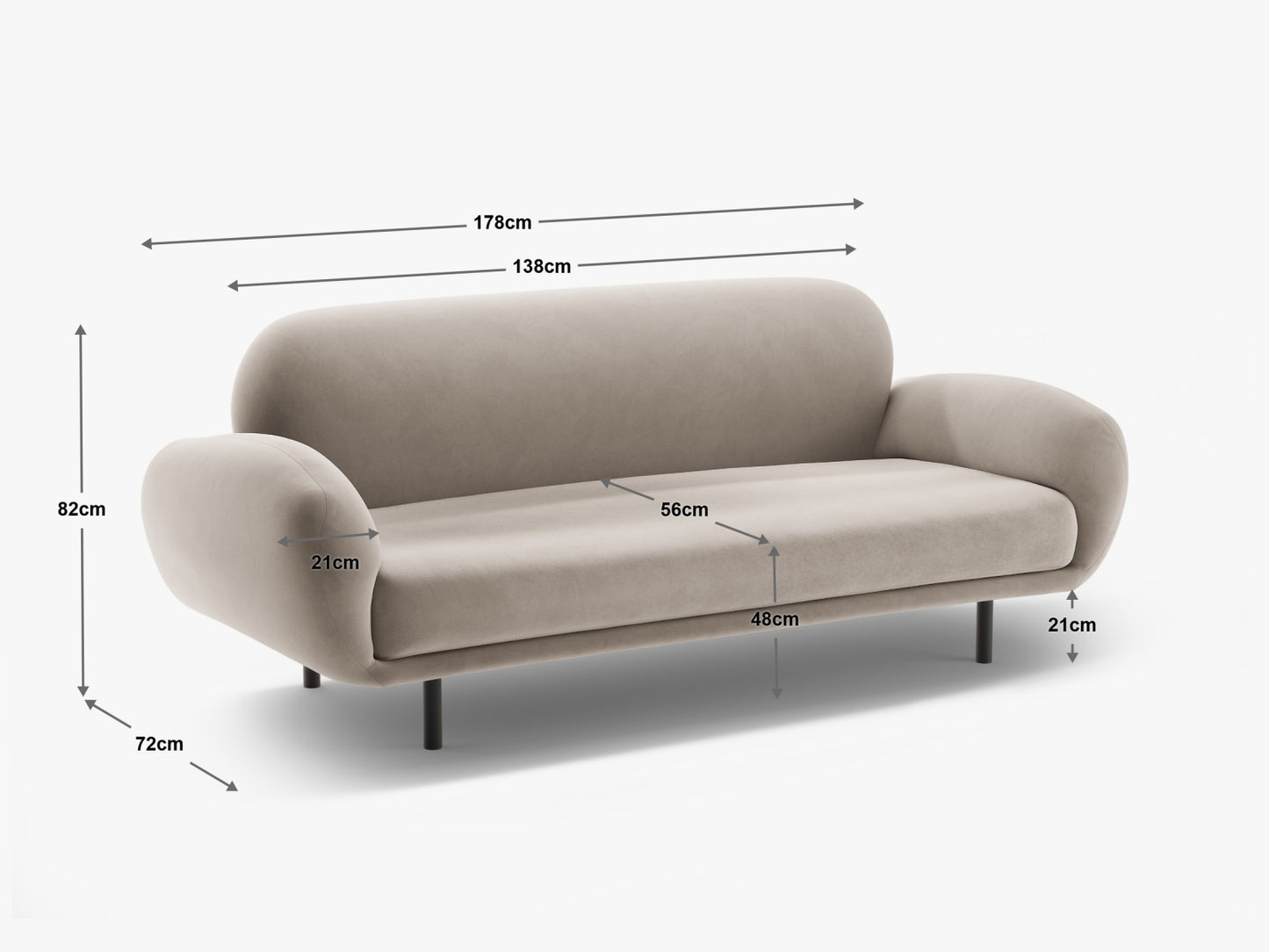 Poppy Sofa, 2 Seats, 178x72 cm