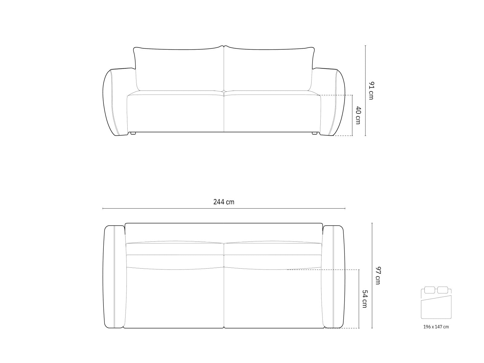 Kaelle Sofa With Bed Function And Box, 3 Seats, 244x97 cm