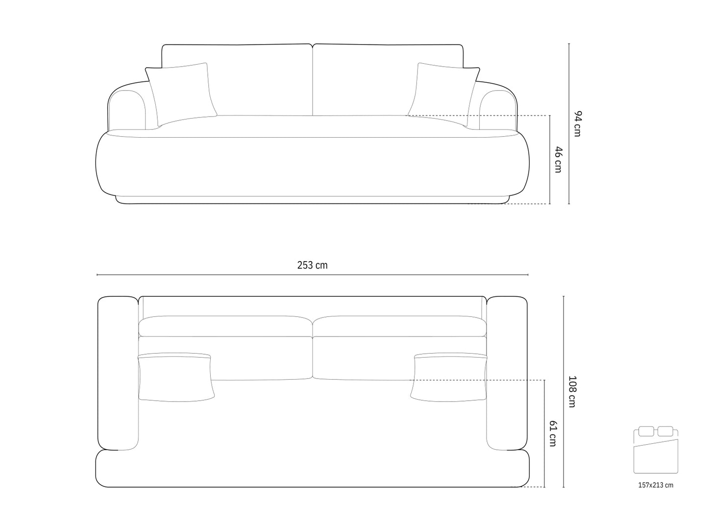 Ella Sofa With Bed Function And Box, 3 Seats, 253x108 cm