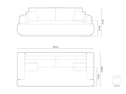 Ella Sofa With Bed Function And Box, 3 Seats, 253x108 cm