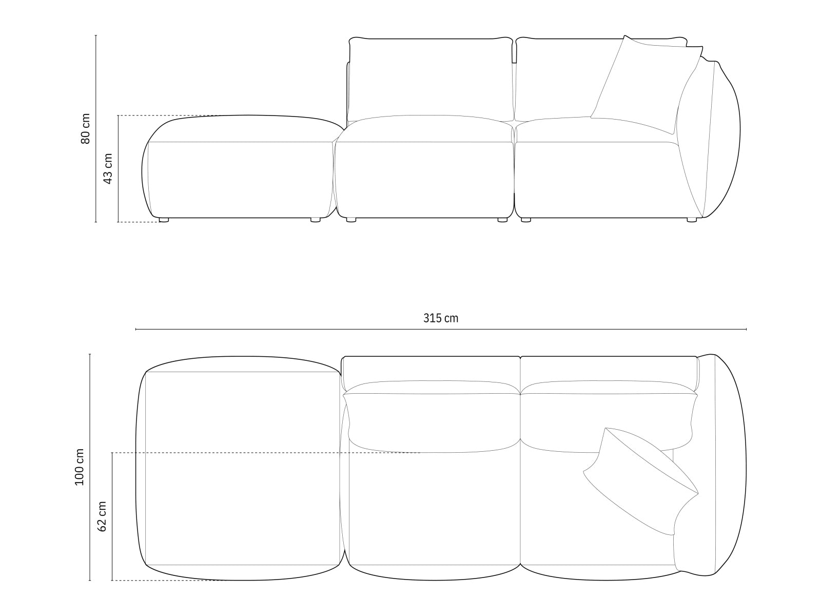 Chris Modular Sofa, 3 Seats, 315x100 cm