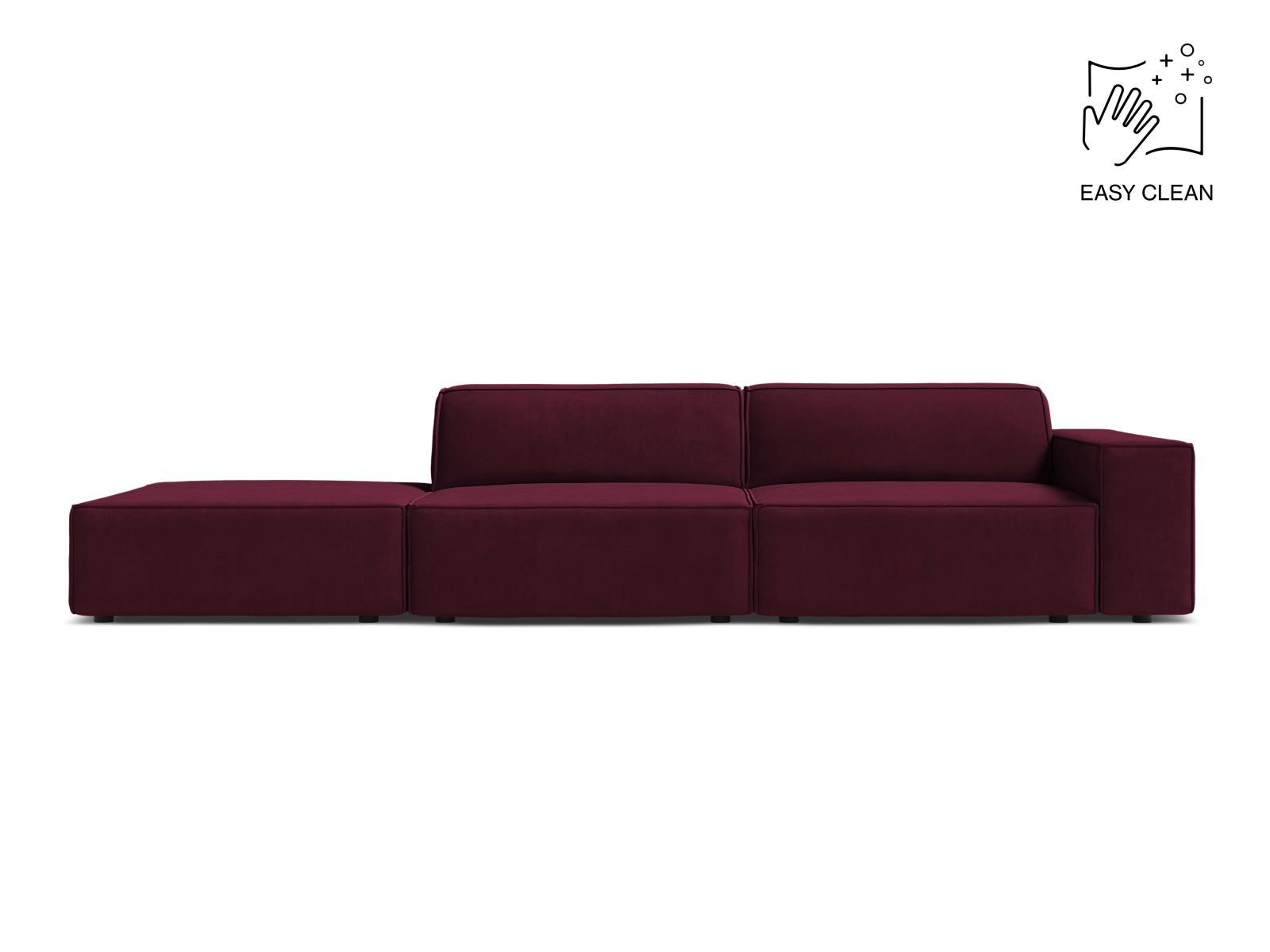 Jodie Modular Sofa, 3 Seats, 262x99 cm — Burgundy / Left