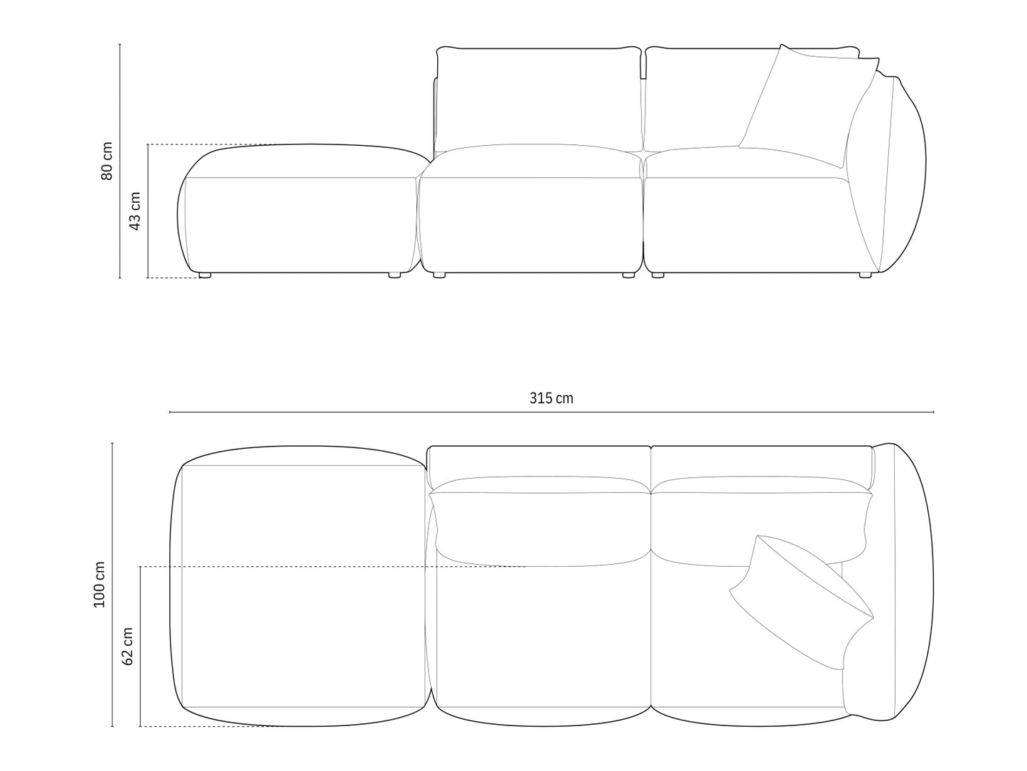 Chris Modular Sofa, 3 Seats, 315x100 cm
