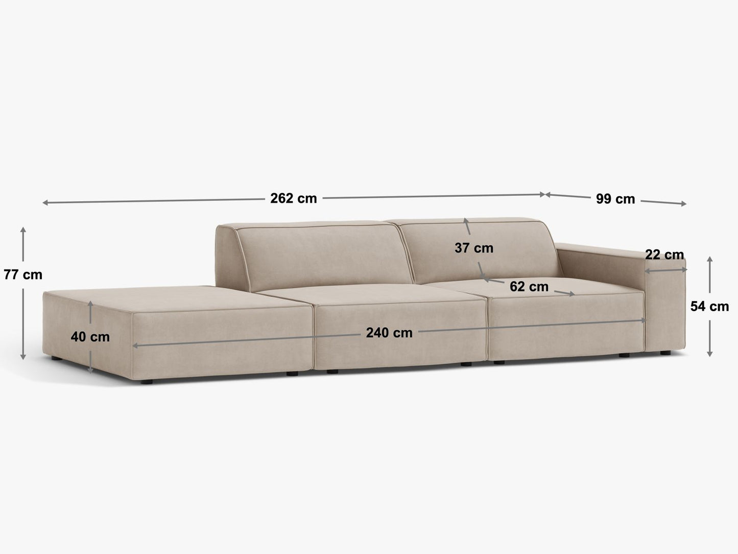 Jodie Modular Open Sofa, 3 Seats, 262x99 cm