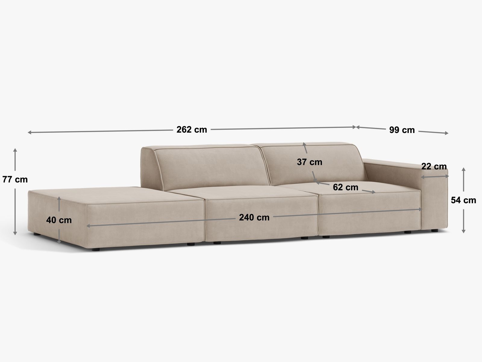 Jodie Modular Open Sofa, 3 Seats, 262x99 cm