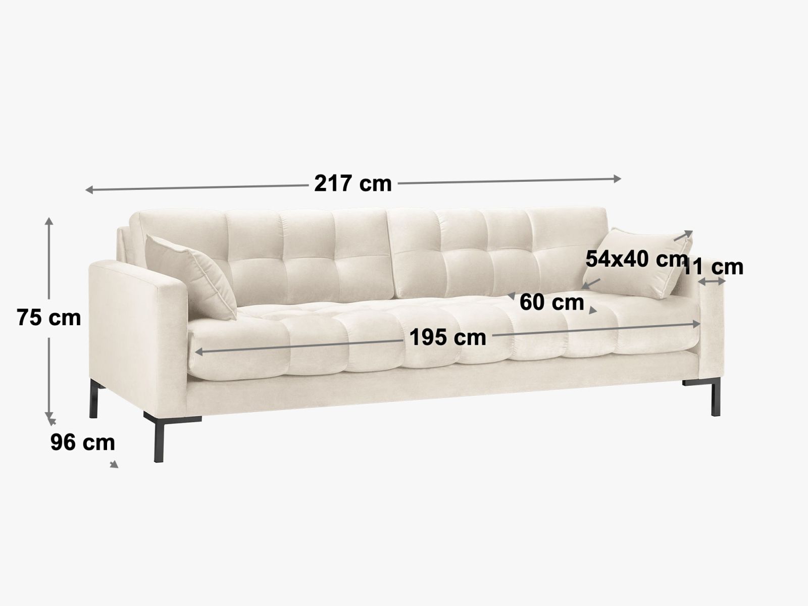 Sofa Strukturstoff Beige Mamaia — Maße und Details