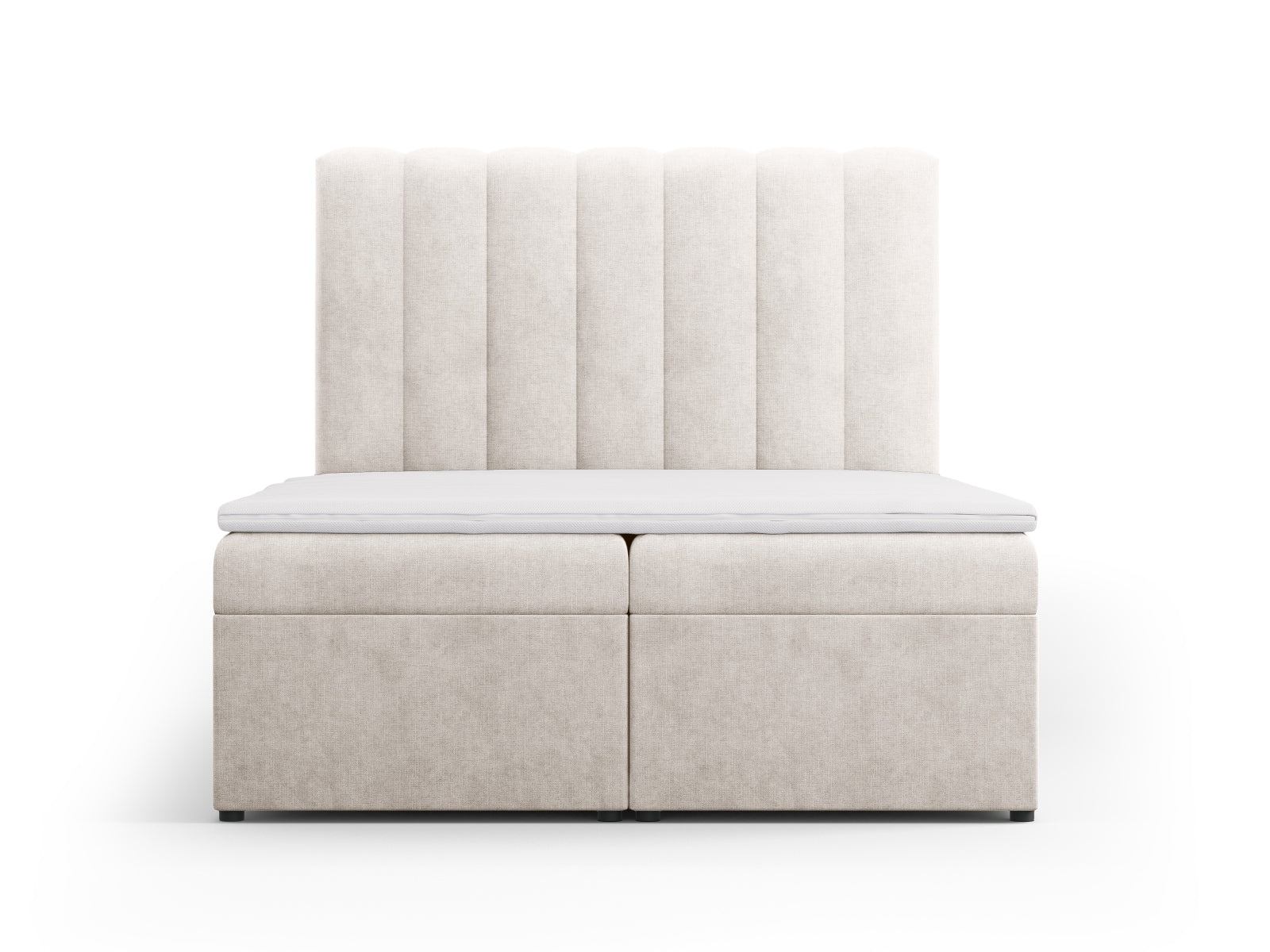 Kelp Boxspring Bed Set: Headboard + Box Springs/Mattress + Mattress Topper — Grey Beige Melange