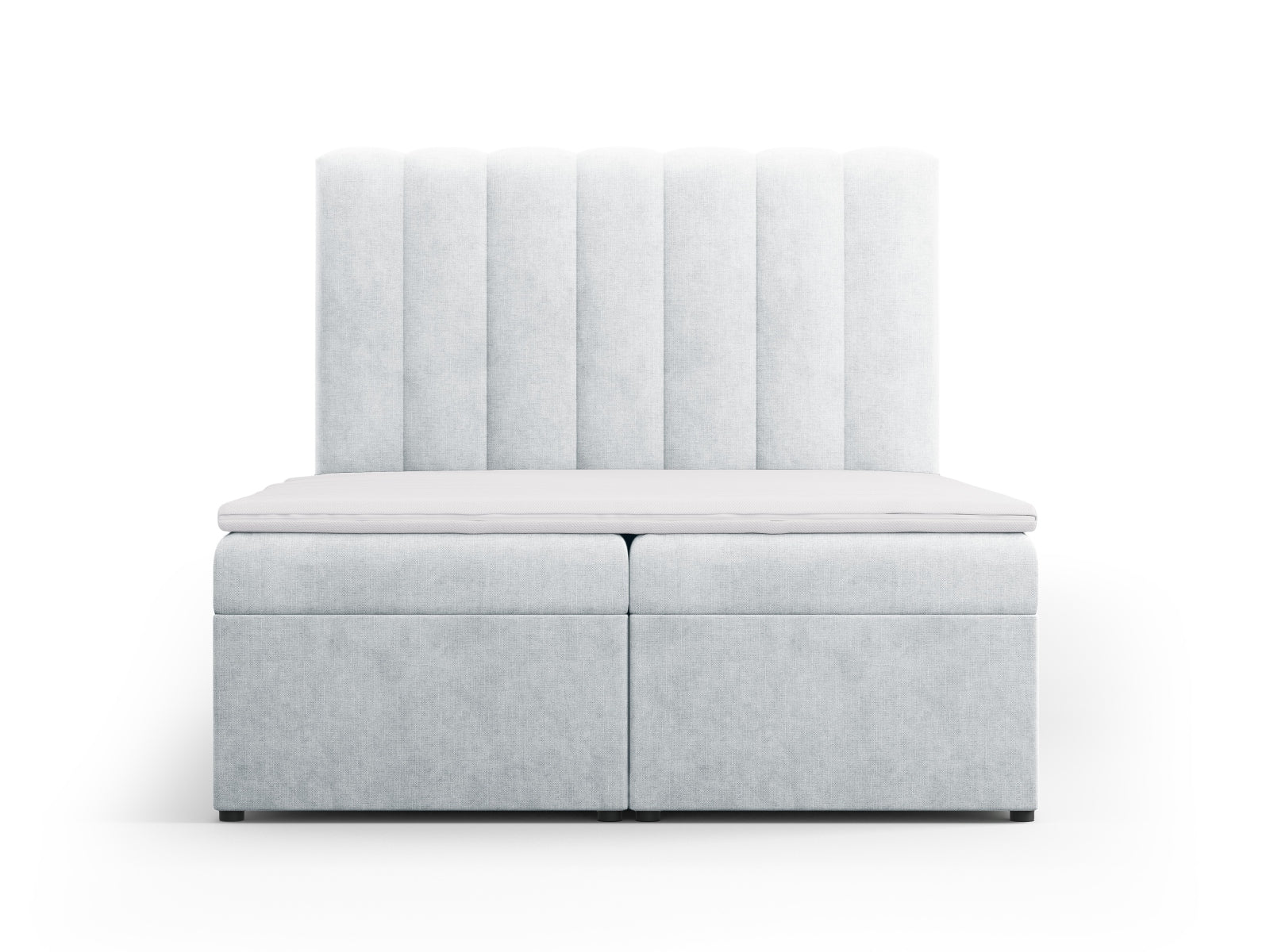 Kelp Boxspring Bed Set: Headboard + Box Springs/Mattress + Mattress Topper — Light Grey