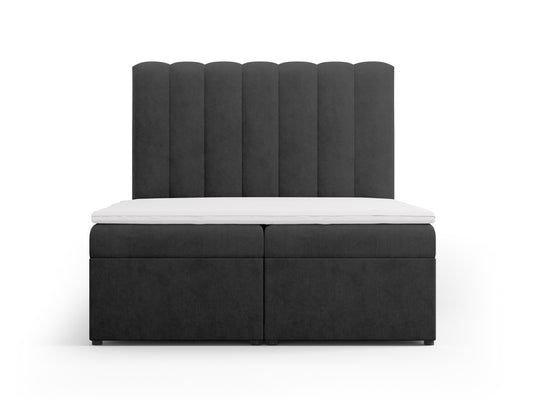 Kelp Boxspring Bed Set: Headboard + Box Springs/Mattress + Mattress Topper — Anthracite