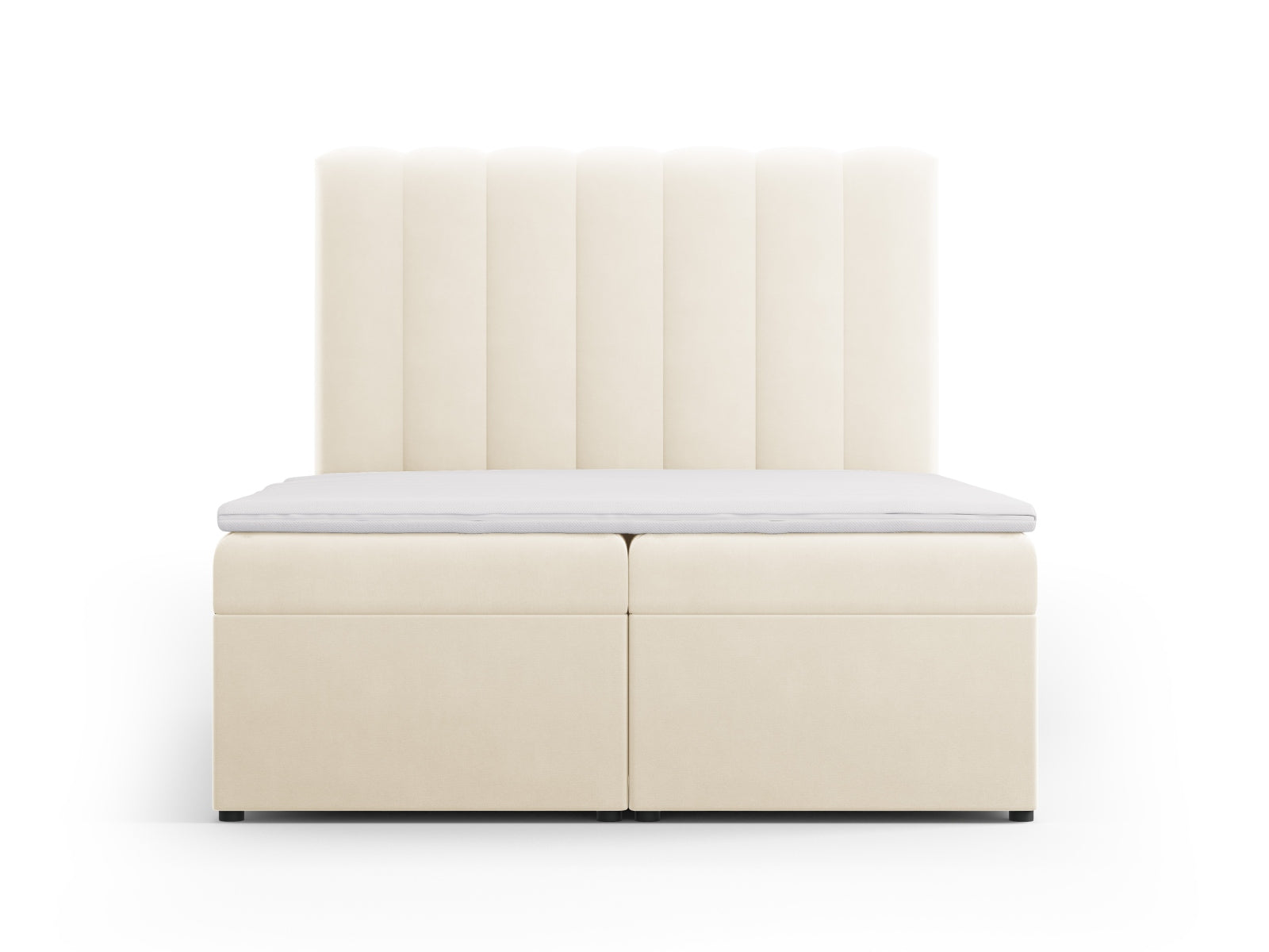 Kelp Boxspring Bed Set: Headboard + Box Springs/Mattress + Mattress Topper — Light Beige