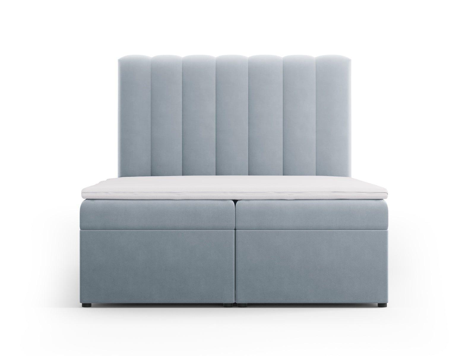 Kelp Boxspring Bed Set: Headboard + Box Springs/Mattress + Mattress Topper — Light Blue