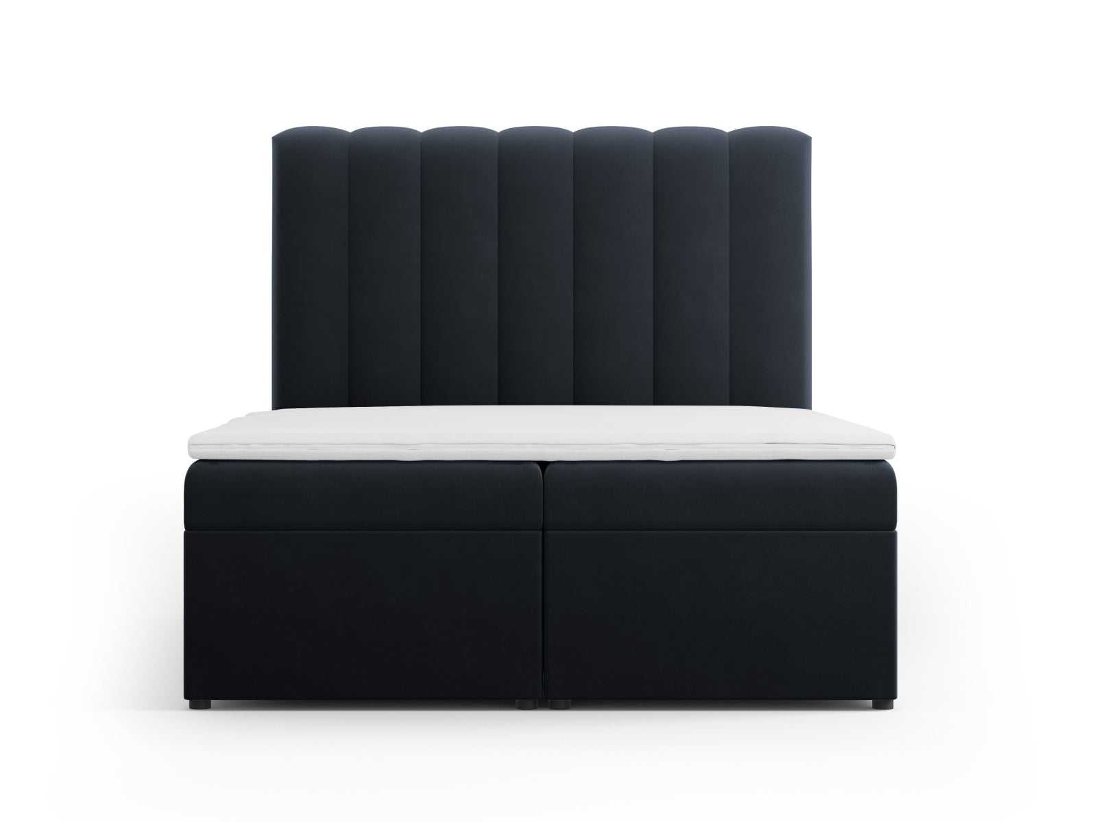 Kelp Boxspring Bed Set: Headboard + Box Springs/Mattress + Mattress Topper — Dark Blue