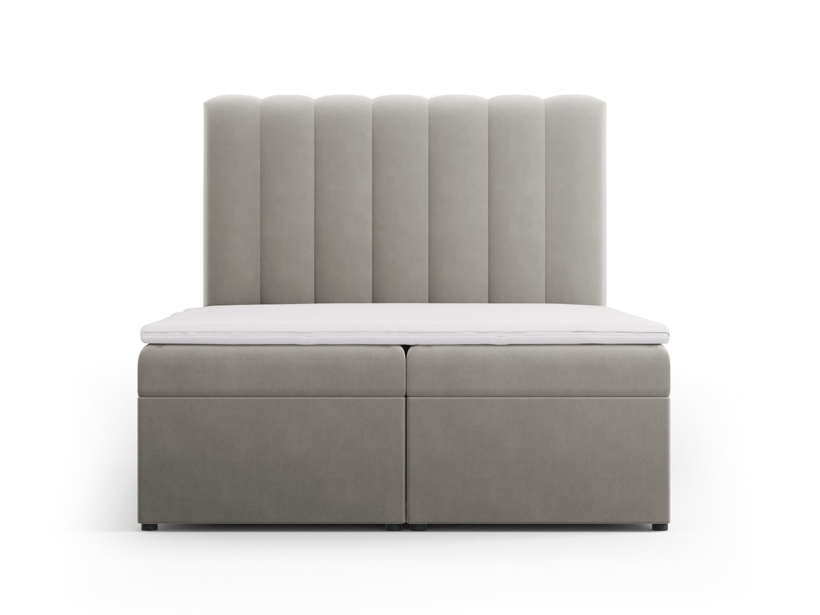 Kelp Boxspring Bed Set: Headboard + Box Springs/Mattress + Mattress Topper — Light Grey