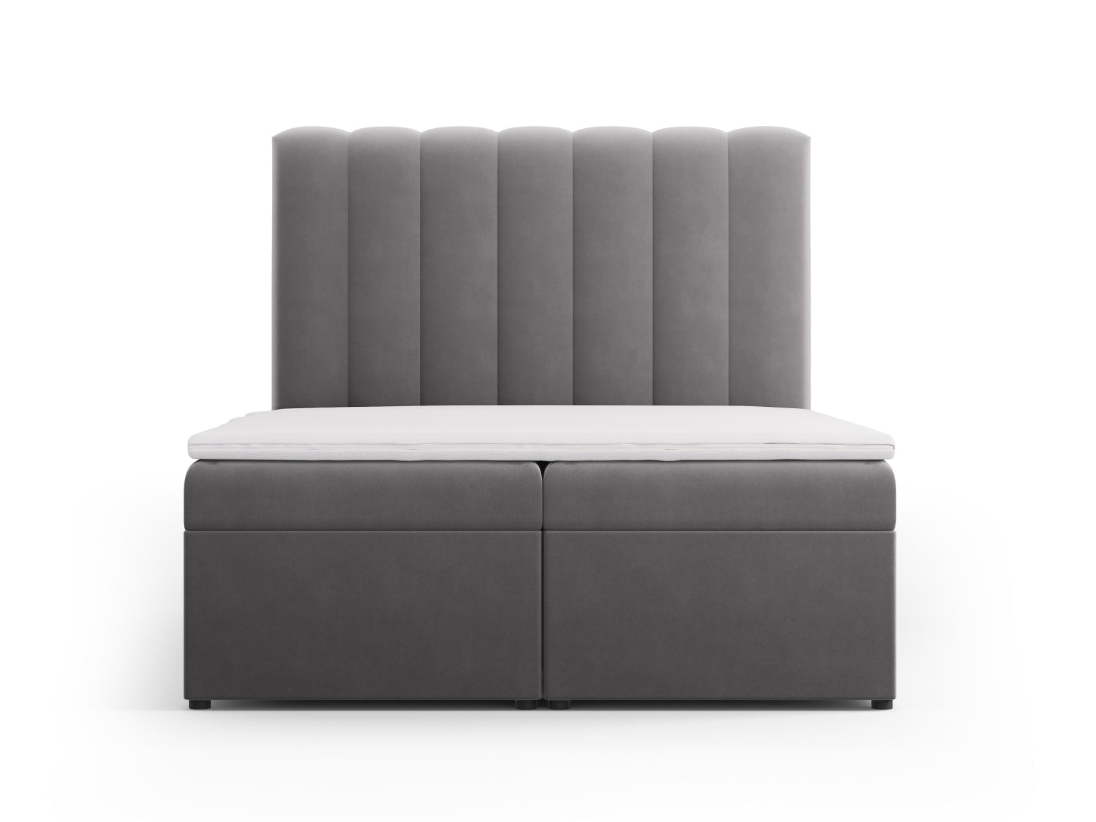 Kelp Boxspring Bed Set: Headboard + Box Springs/Mattress + Mattress Topper — Grey