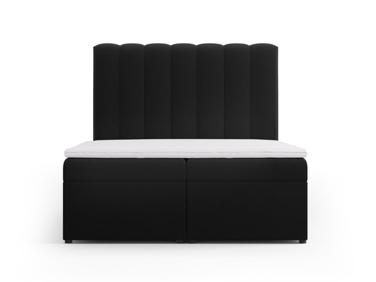 Kelp Boxspring Bed Set: Headboard + Box Springs/Mattress + Mattress Topper — Black
