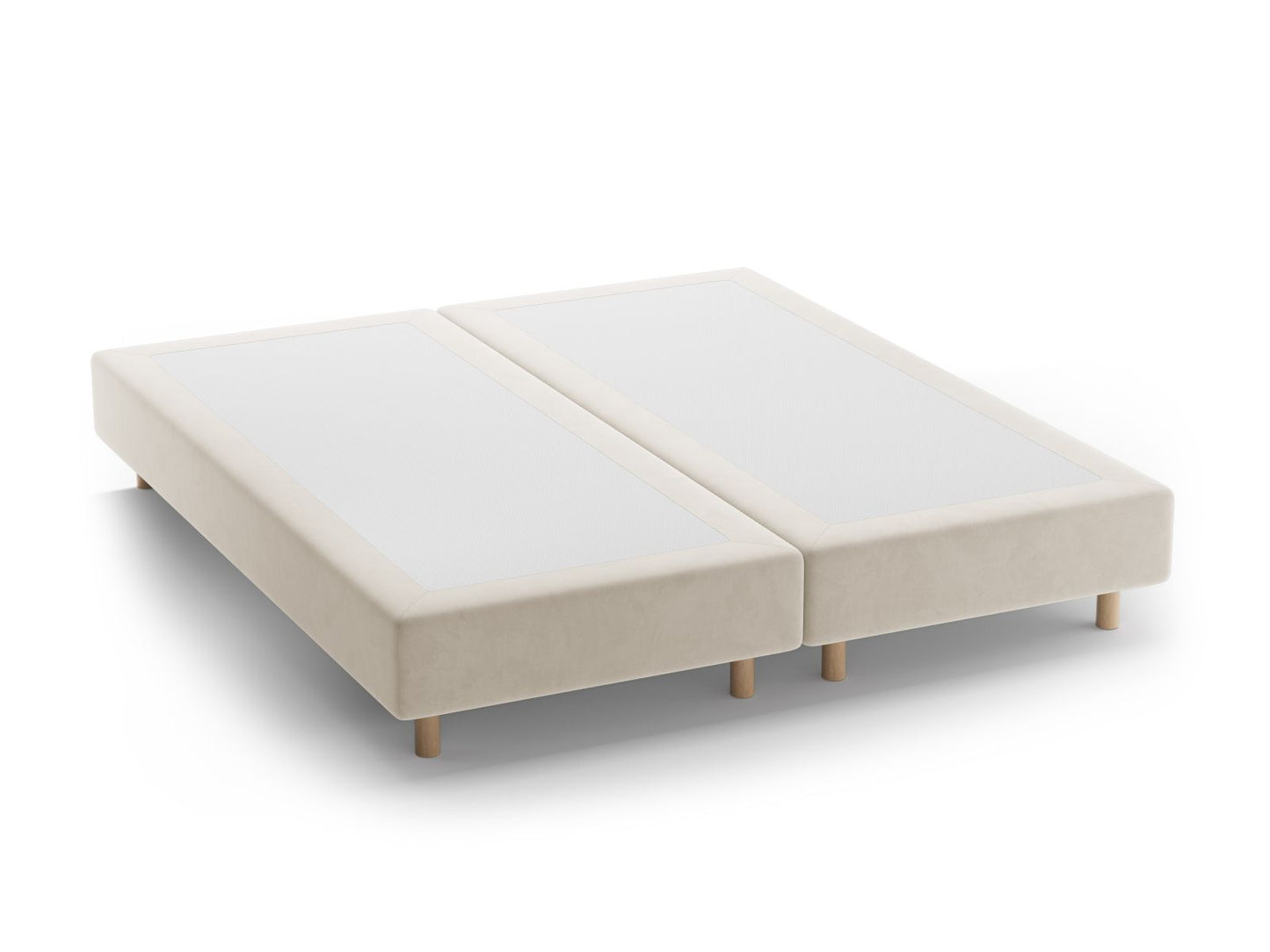 Bettgestell Samt Beige Whale — Beige / Natural Beech Wood
