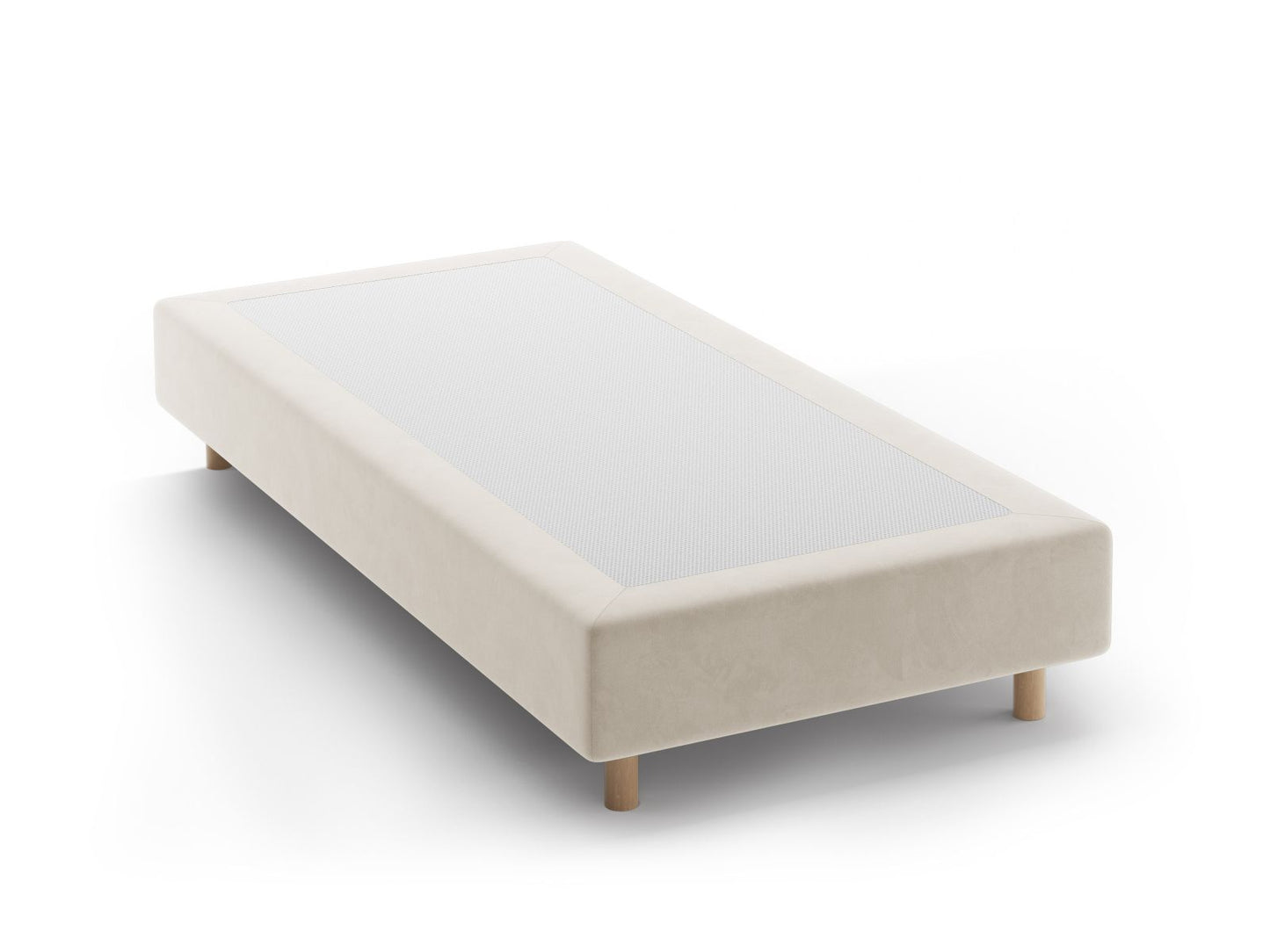 Whale Velvet Bed Base — Beige / Natural Beech Wood