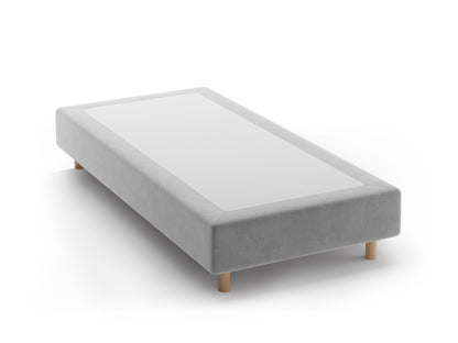 Whale Velvet Bed Base — Light Grey / Natural Beech Wood