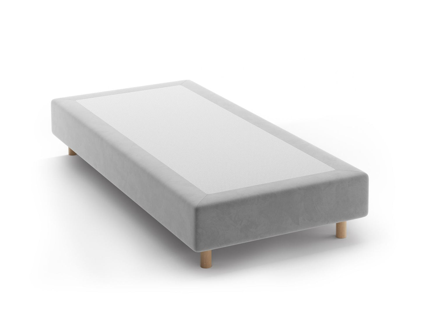Bettgestell Samt Beige Whale — Light Grey / Natural Beech Wood