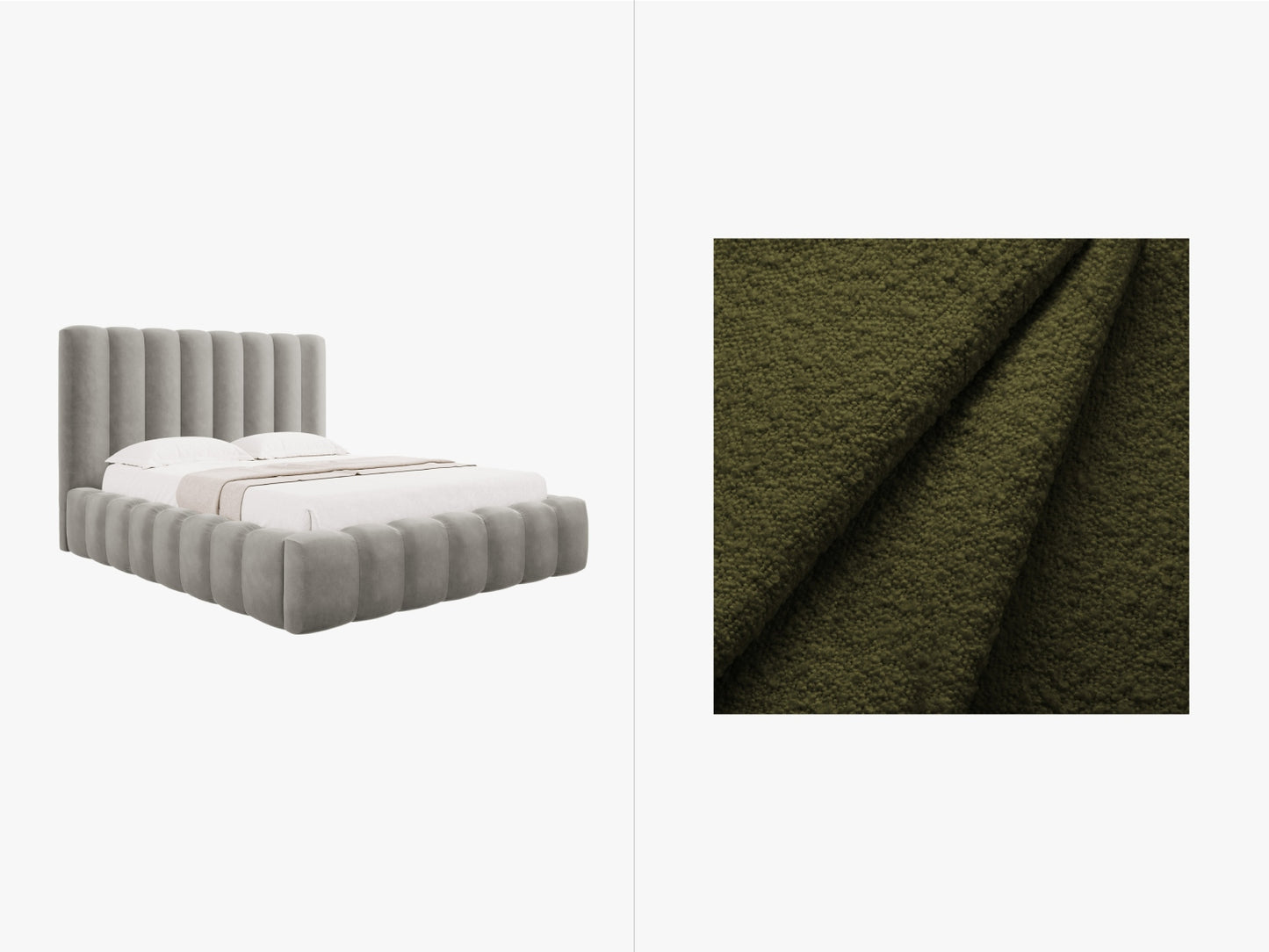 Bett Bouclé Beige Kelp — Dark Olive Green