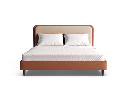 Bett Velvet, Vegan Leather Almond Beige, Maroon Aveline — Detailansicht